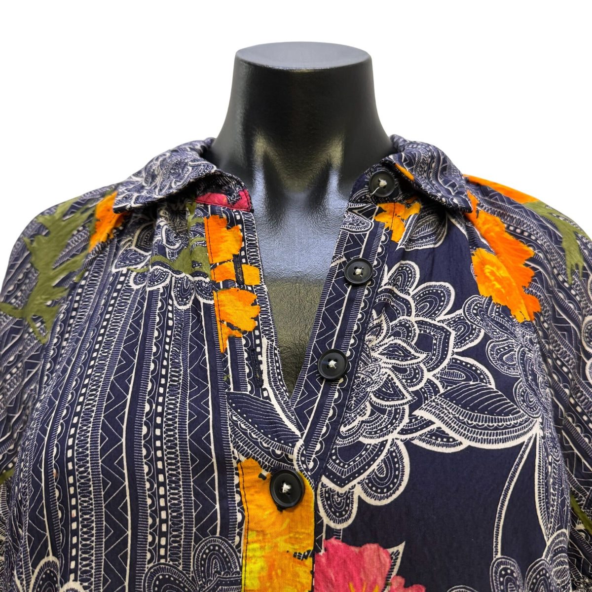 By Anthropologie Navy Multi Floral Button-Down Maxi Dress XS