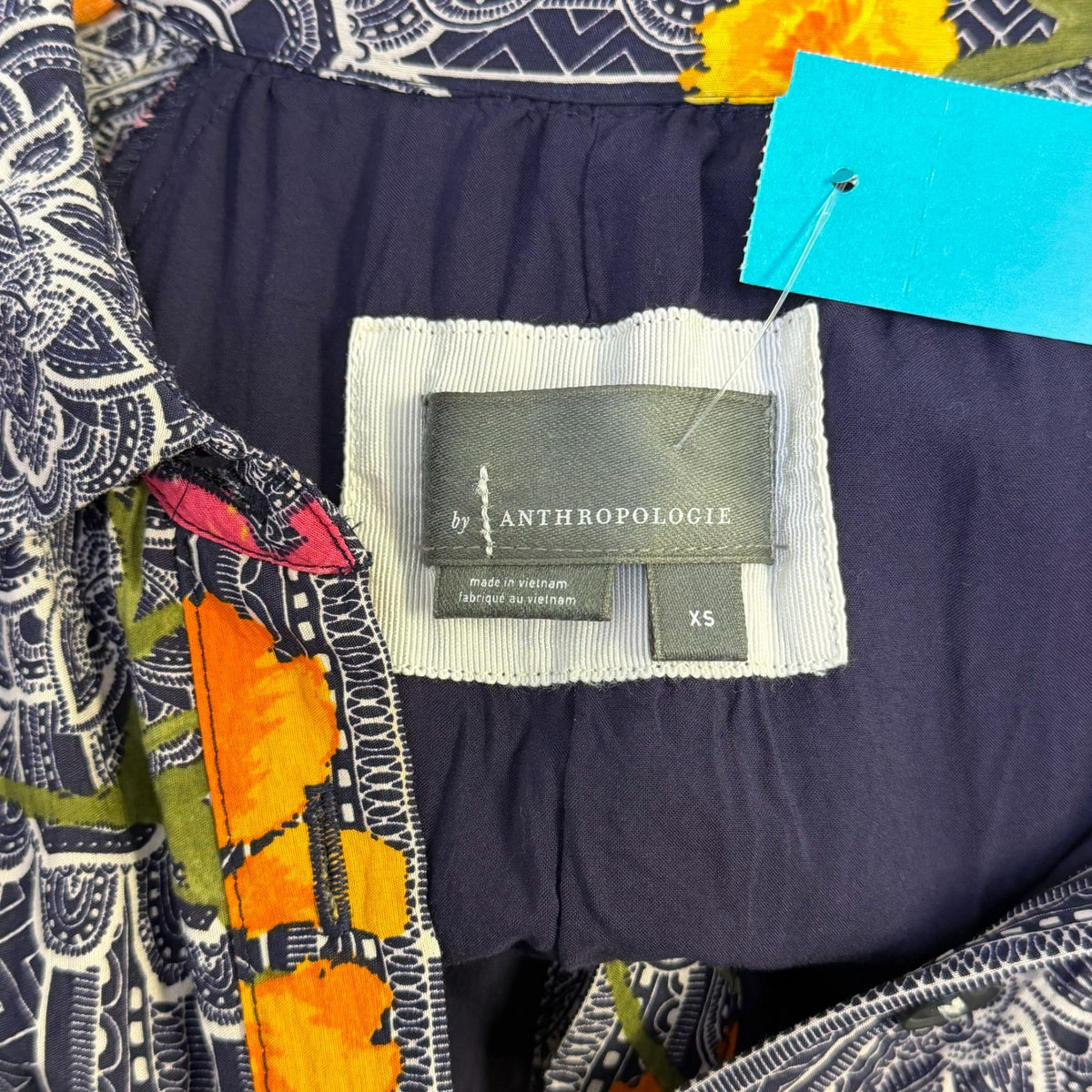By Anthropologie Navy Multi Floral Button-Down Maxi Dress XS
