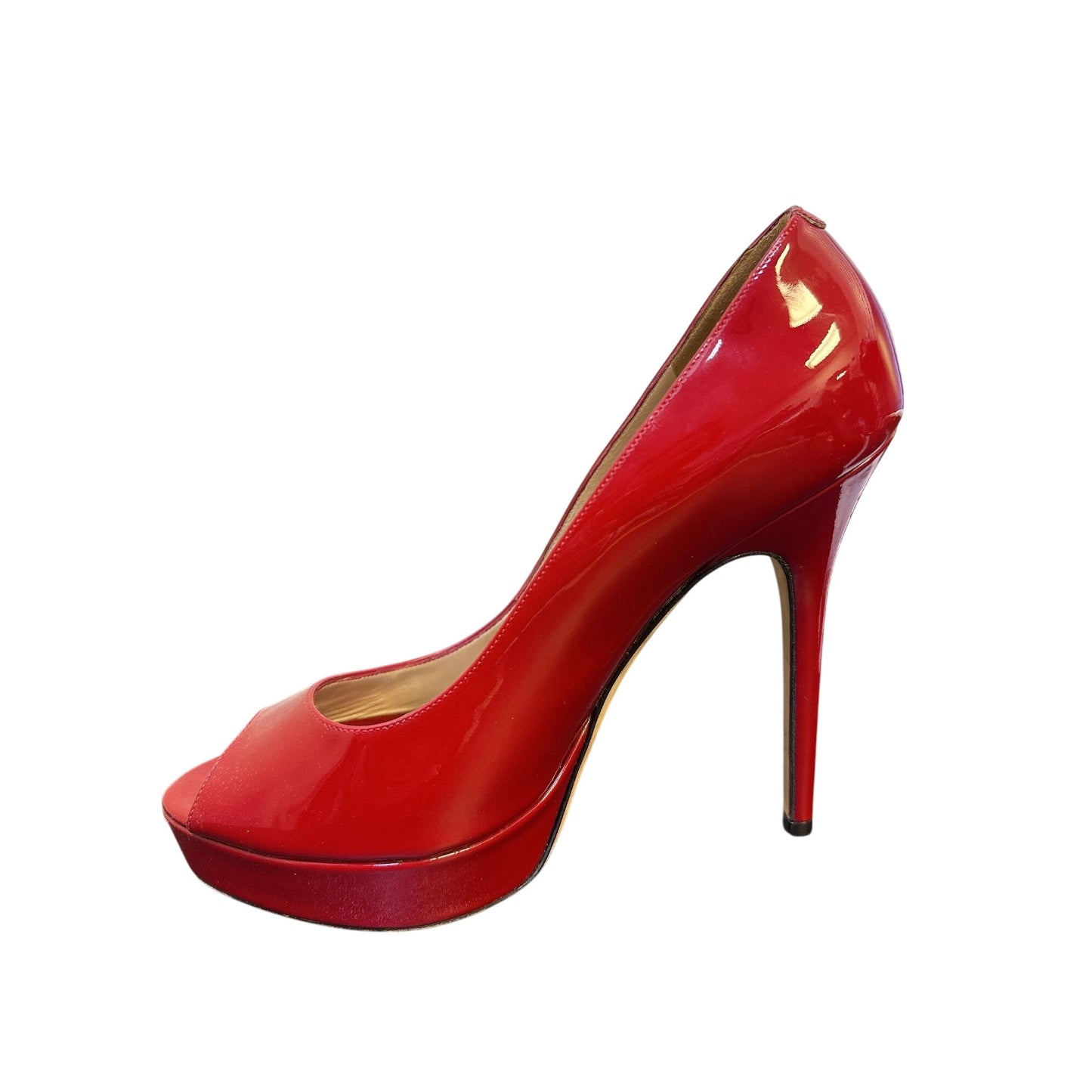 Jimmy Choo Red Patent Leather Peep Toe Platform Heels Size 7.5