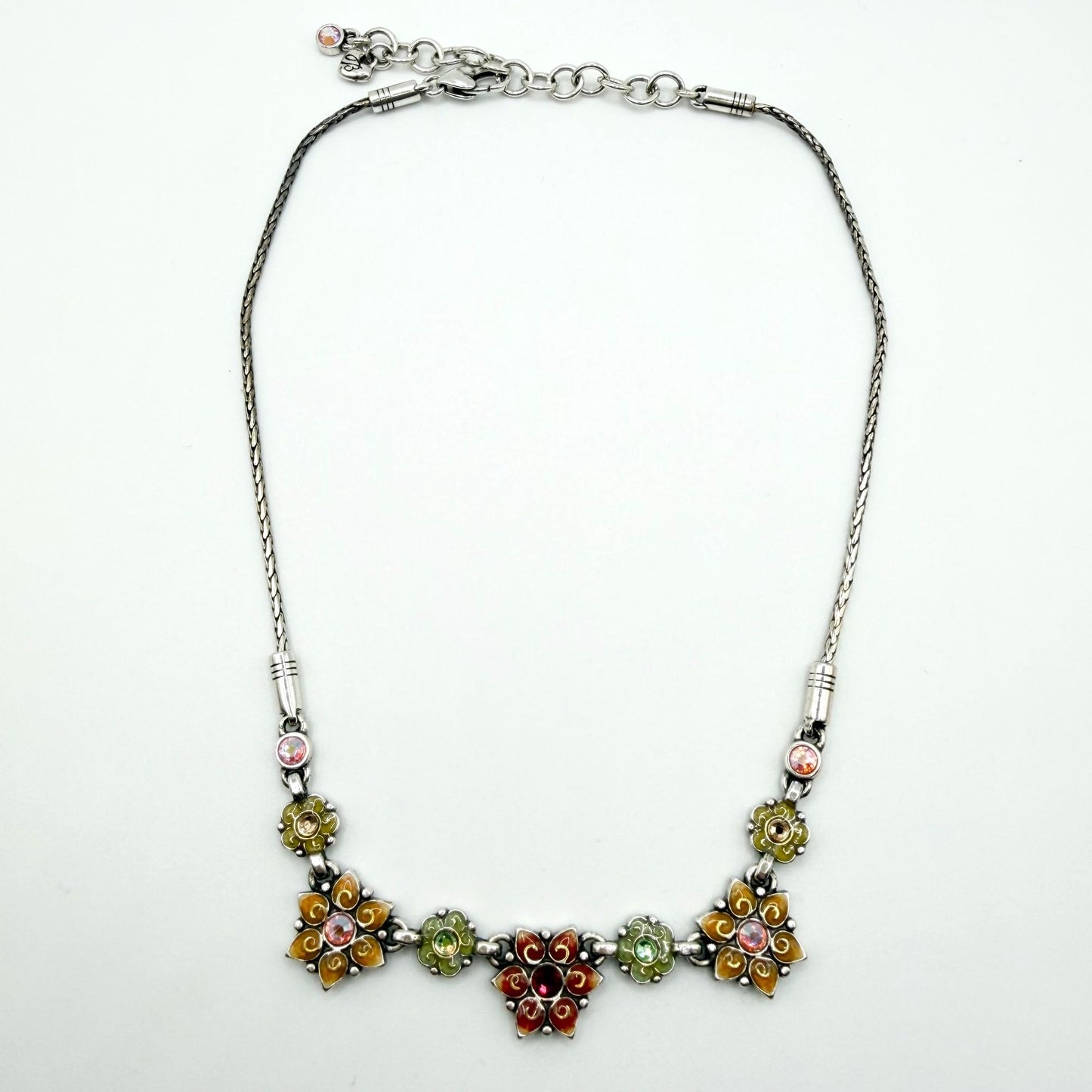 Brighton Silver-Plated & Enamel Flower Necklace With Multi-Color Accents & Adjustable Chain