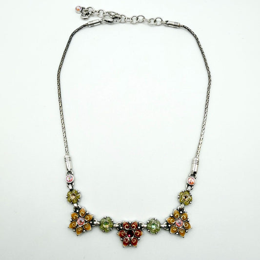 Brighton Silver-Plated & Enamel Flower Necklace With Multi-Color Accents & Adjustable Chain