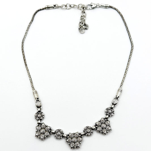 Brighton Silver-Plated & Enamel Flower Necklace With Multi-Color Accents & Adjustable Chain