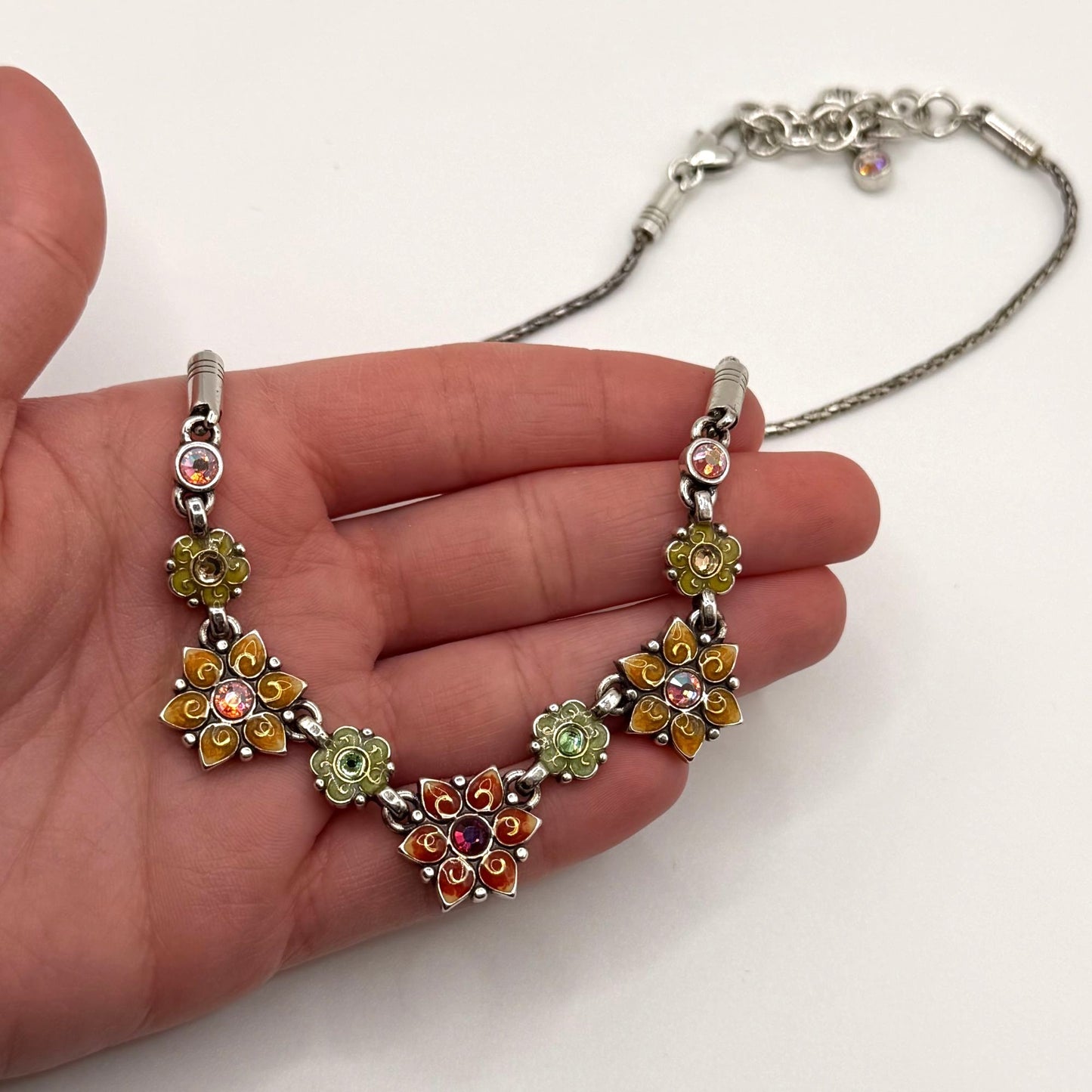 Brighton Silver-Plated & Enamel Flower Necklace With Multi-Color Accents & Adjustable Chain