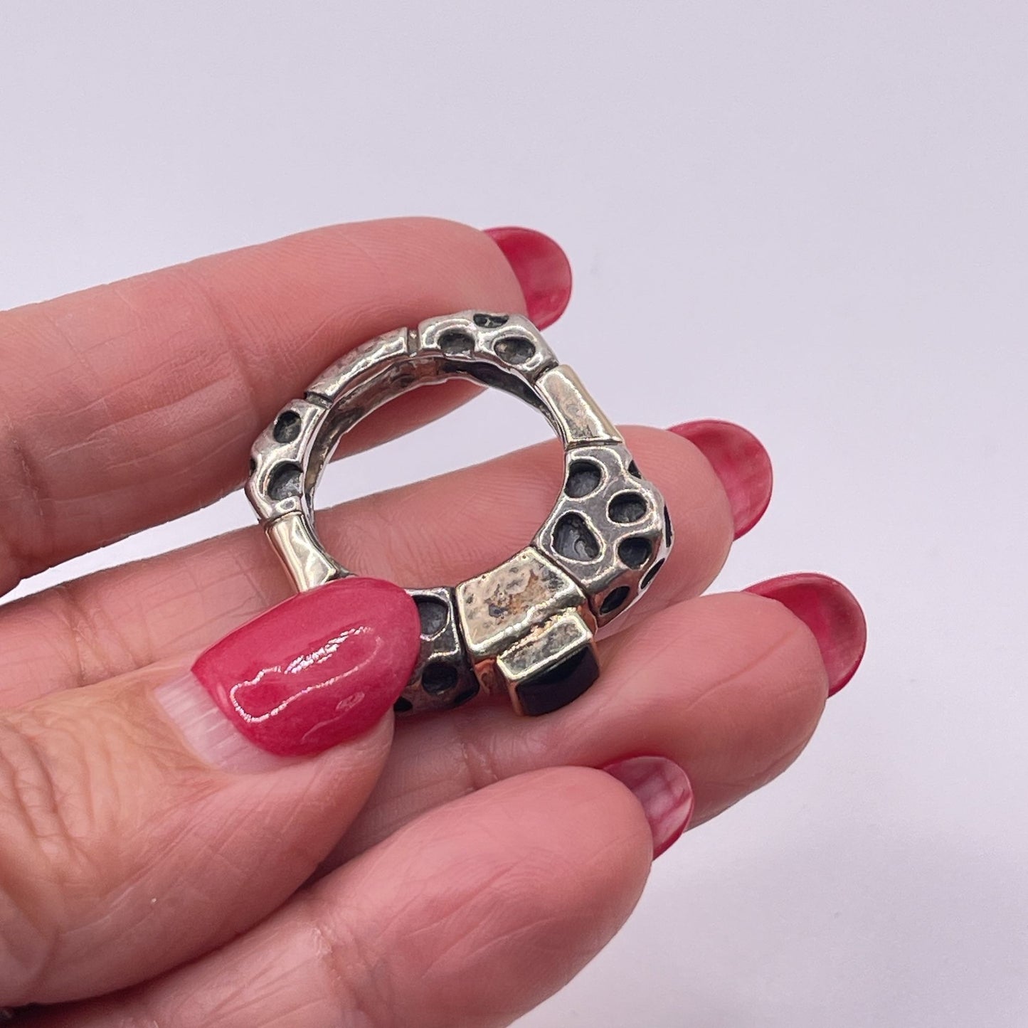 Dian Malouf Sterling Silver & 14K Gold Black Onyx Leopard Design Ring 8.5