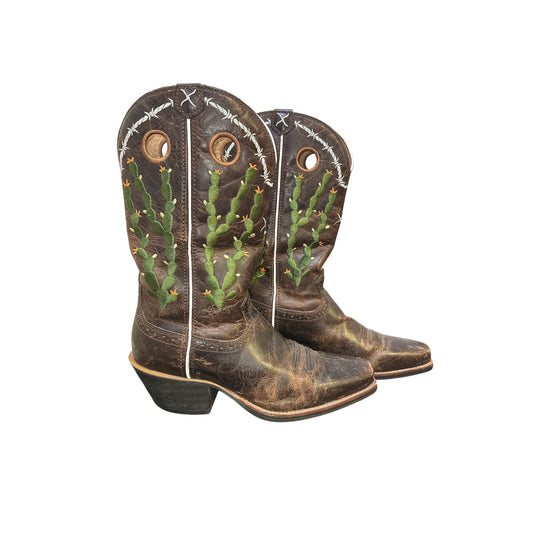 Twisted X Brown Leather Cactus Embroidered Western Cowboy Boots Size 9