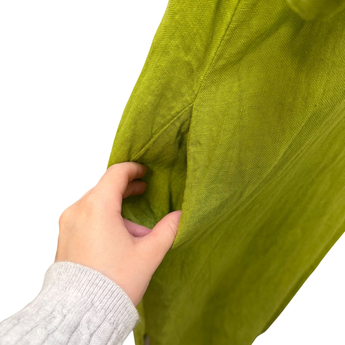 Linen Maxi Dress Green With V-Neck & Tie Closure Made In Italy L