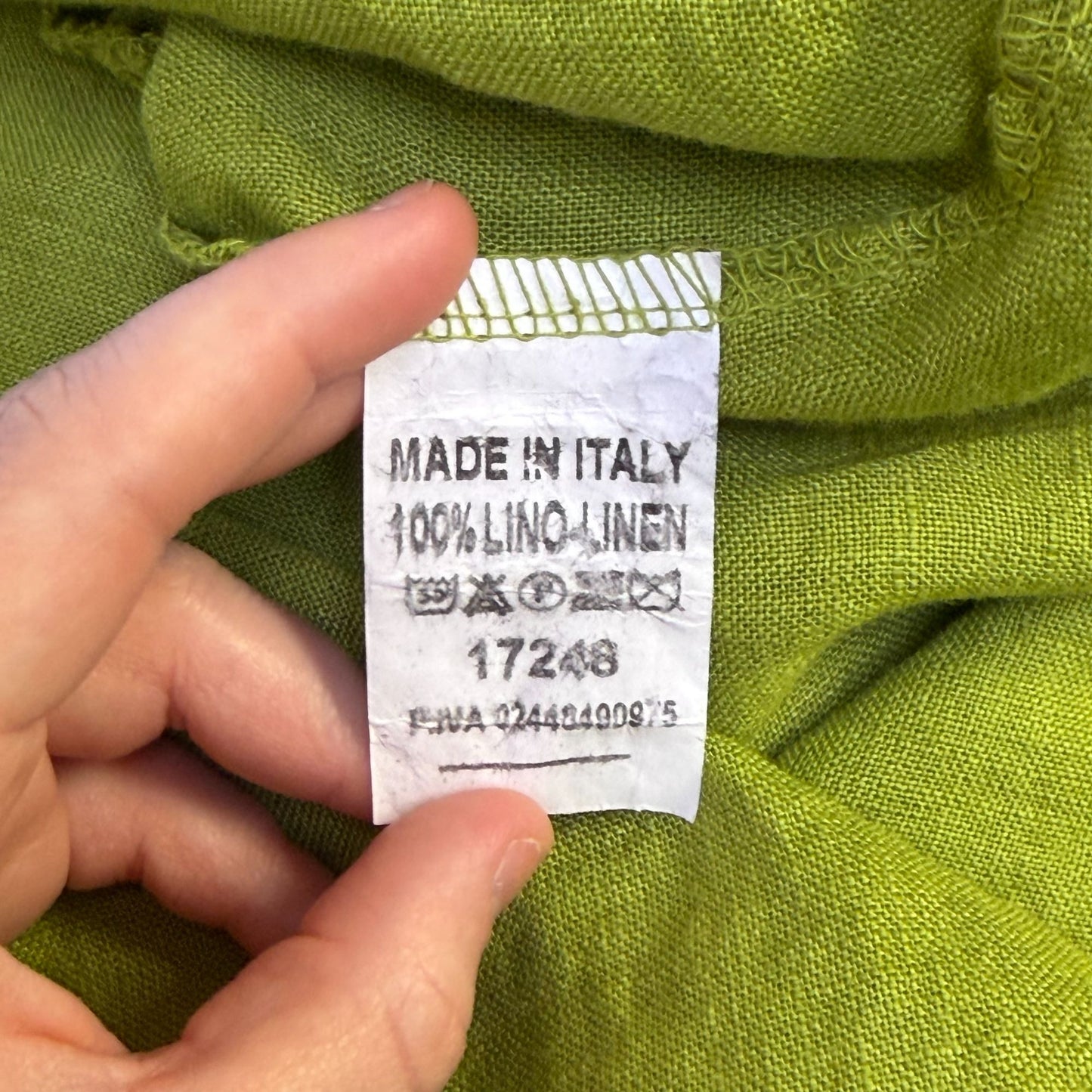 Linen Maxi Dress Green With V-Neck & Tie Closure Made In Italy L
