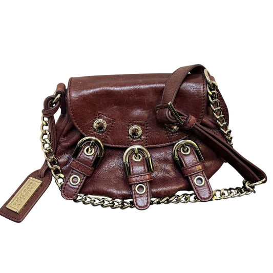 Badgley Mischka Crossbody Purse Wine Leather Chain Strap S