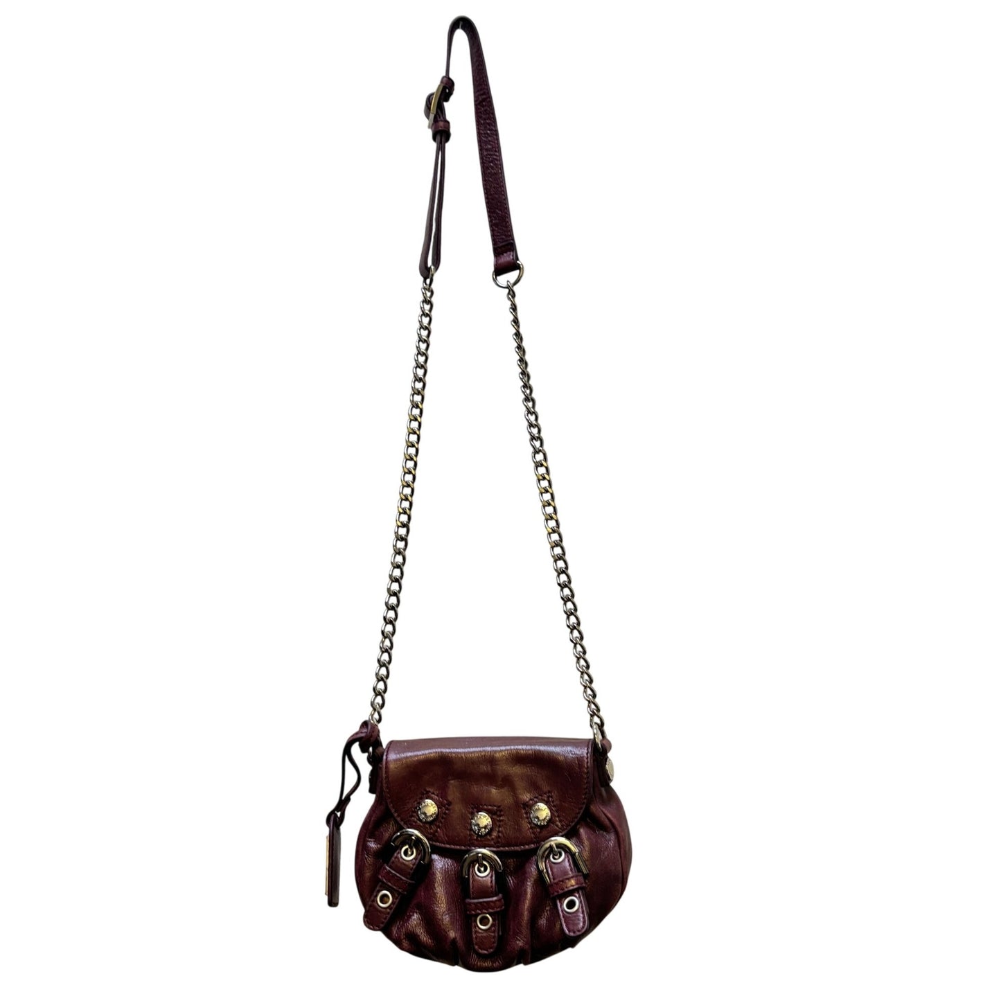 Badgley Mischka Crossbody Purse Wine Leather Chain Strap S