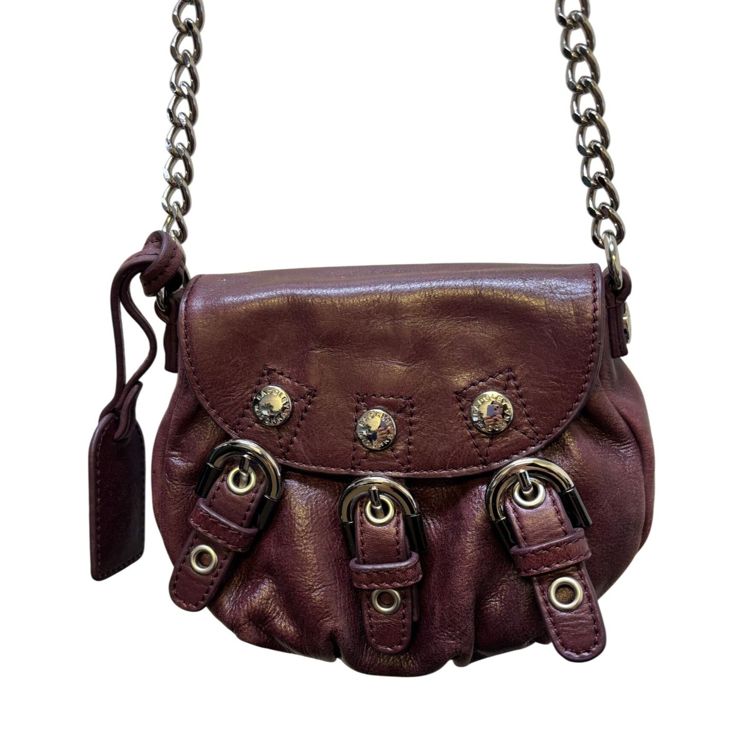 Badgley Mischka Crossbody Purse Wine Leather Chain Strap S