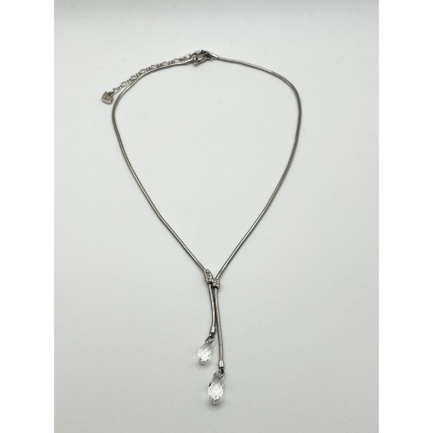 Swarovski Silver-Tone Adjustable Necklace With Crystal Drop Pendants