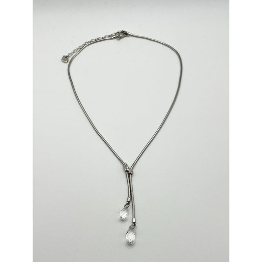 Swarovski Silver-Tone Adjustable Necklace With Crystal Drop Pendants