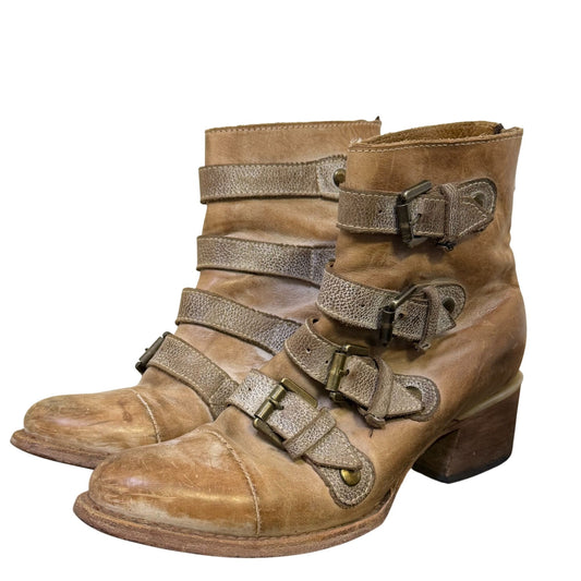 Freebird By Steven Brown Leather Ankle Booties Buckle Straps Size 8