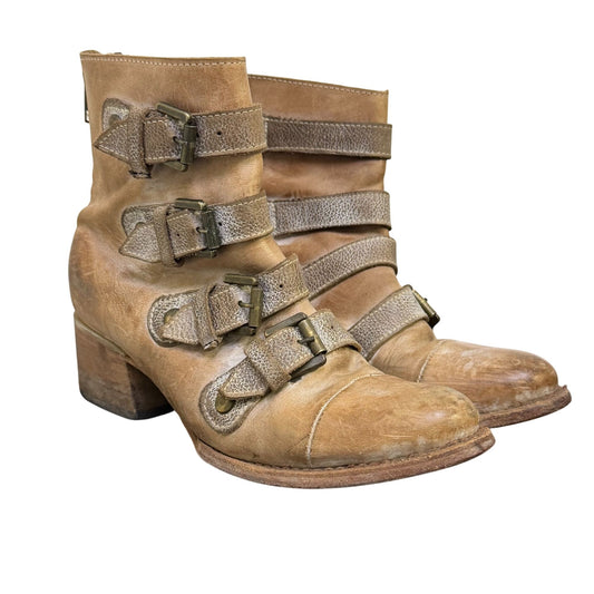 Freebird By Steven Brown Leather Ankle Booties Buckle Straps Size 8
