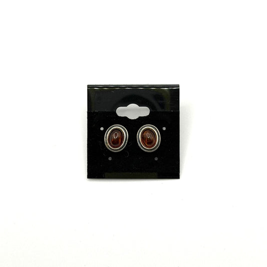 Sterling Silver Oval Amber Post Earrings 925