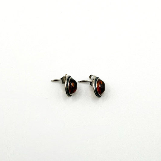 Sterling Silver Oval Amber Post Earrings 925