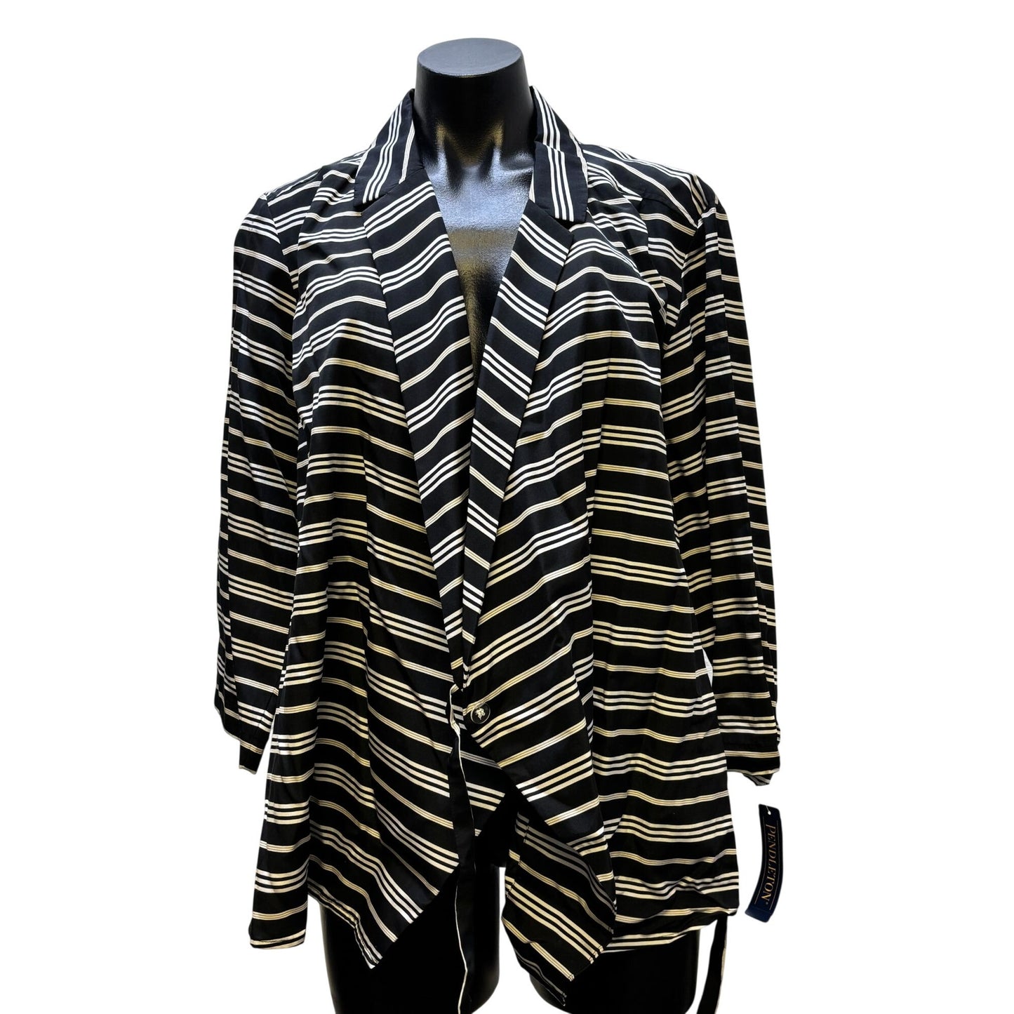 NWT Pendleton Black & White Striped Silk Blouse With Wrap Style XL