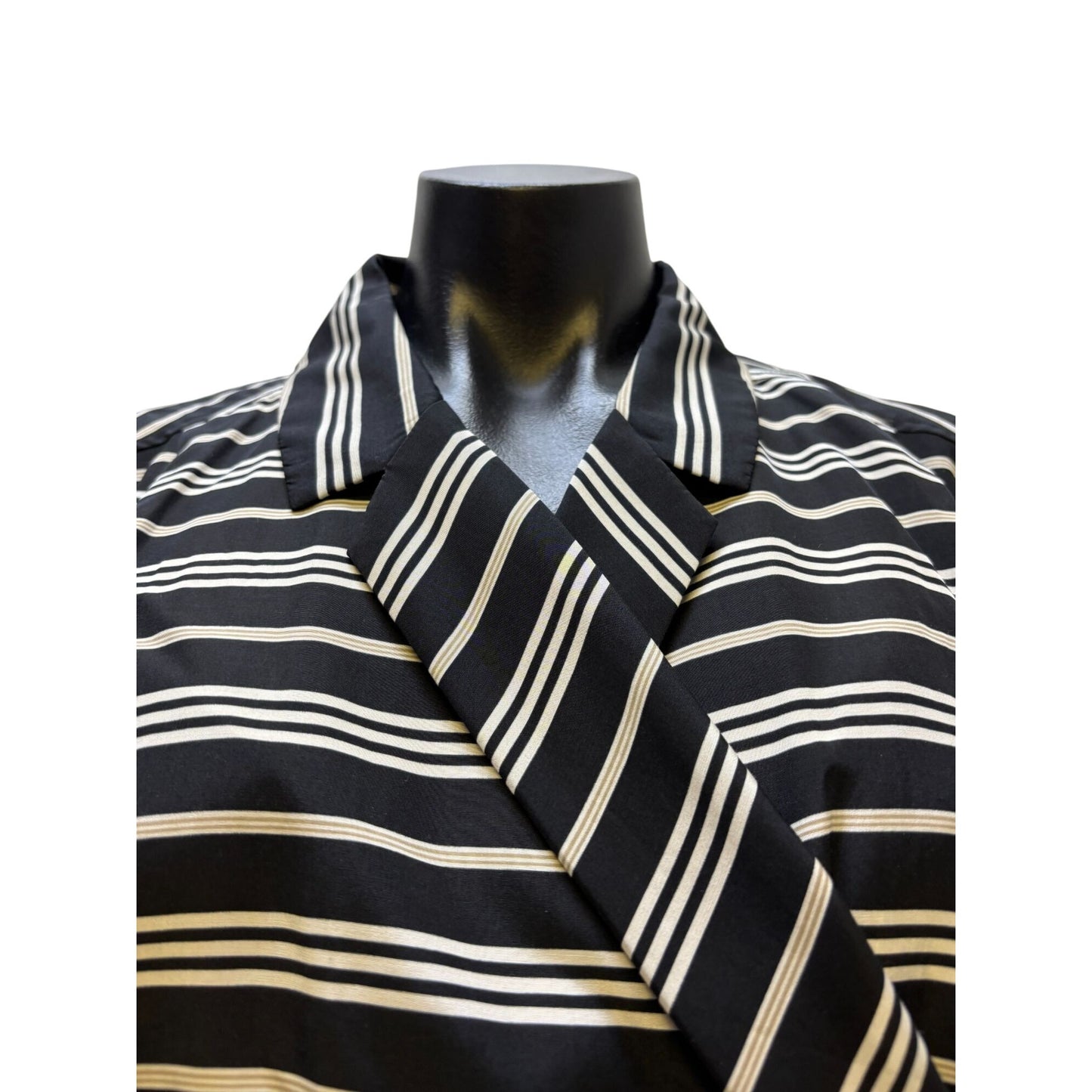 NWT Pendleton Black & White Striped Silk Blouse With Wrap Style XL