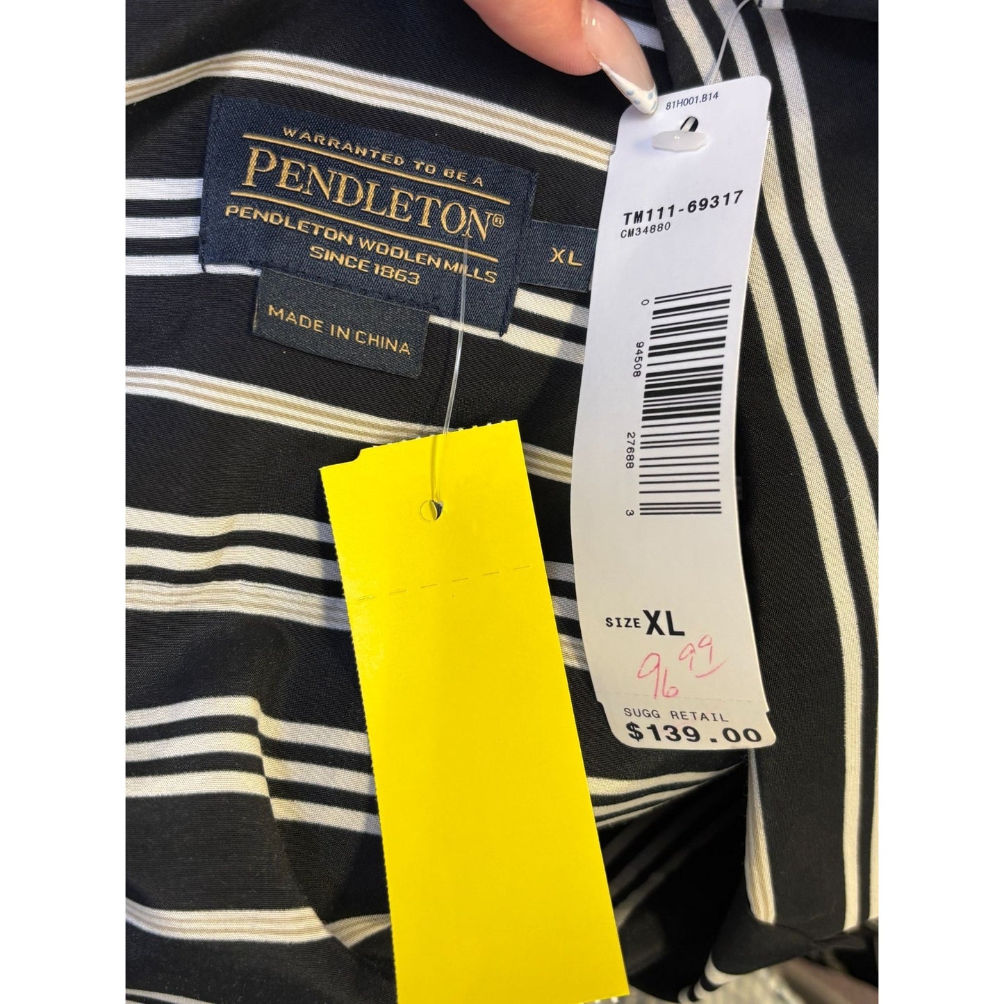 NWT Pendleton Black & White Striped Silk Blouse With Wrap Style XL