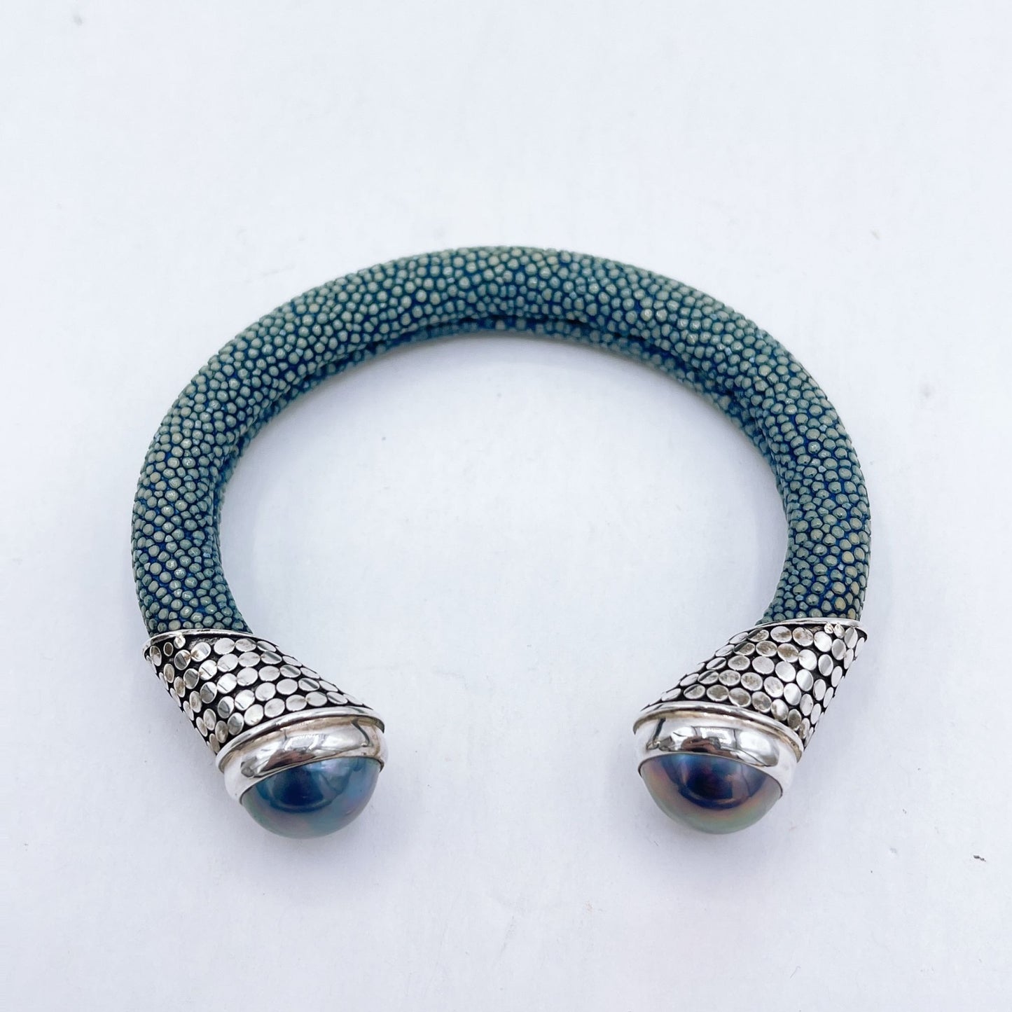 925 Blue Stingray Pearl Cuff Bangle Bracelet Medium