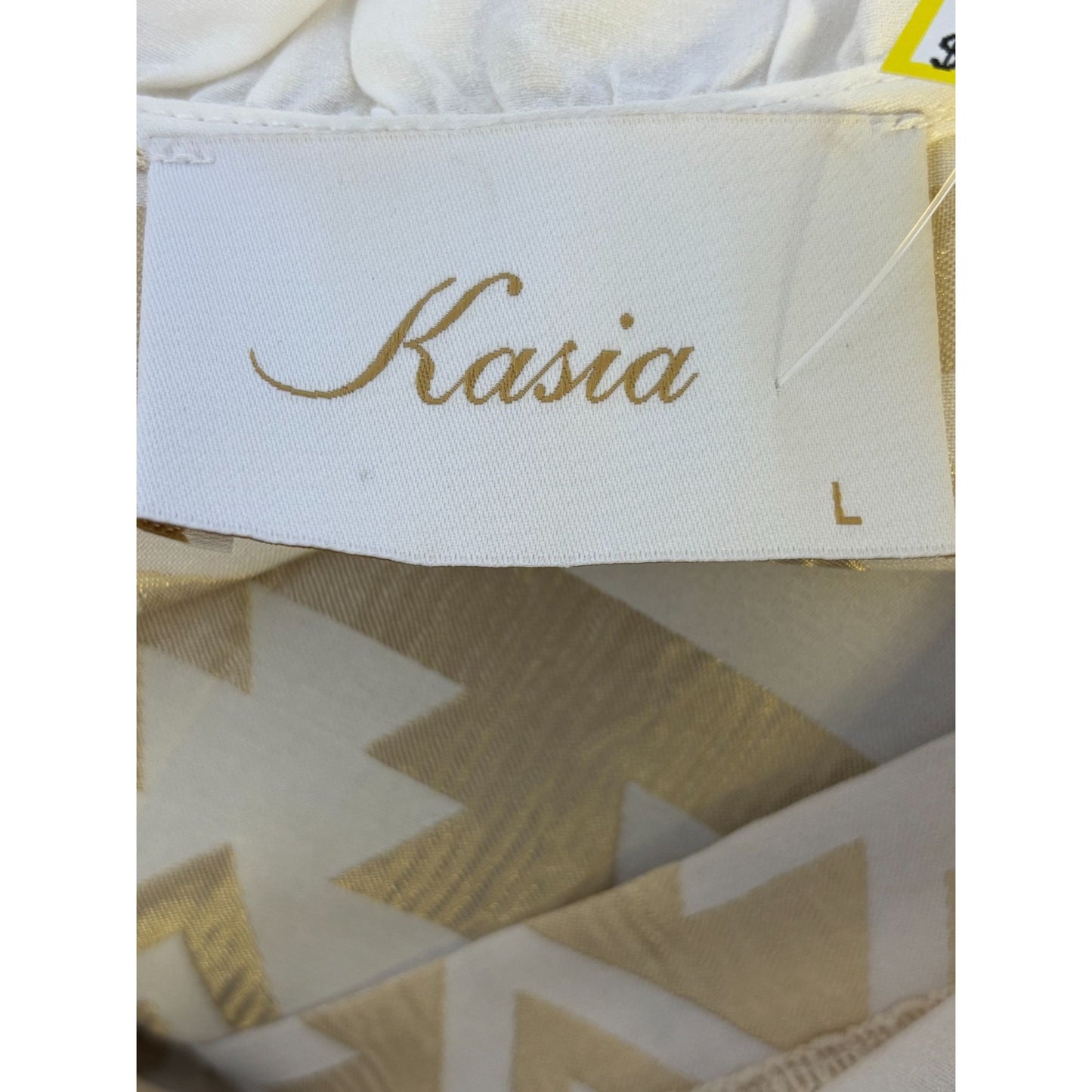 Kasia Gold & Cream Boho Tunic Dress With Tribal Print & Ruffle Hem L