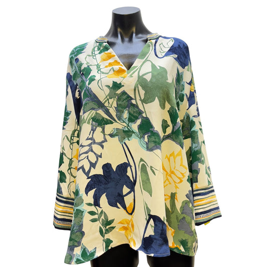 Chico's Floral Print Pullover Blouse CrmGrnNavy Size 4