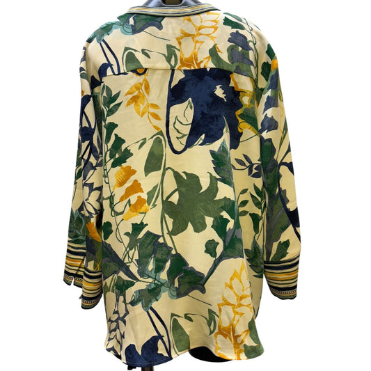Chico's Floral Print Pullover Blouse CrmGrnNavy Size 4