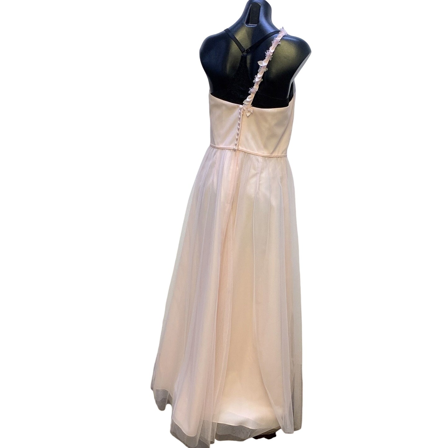 NWT Alfred Angelo One-Shoulder Blush Pink Tulle Gown With Floral Strap Size L