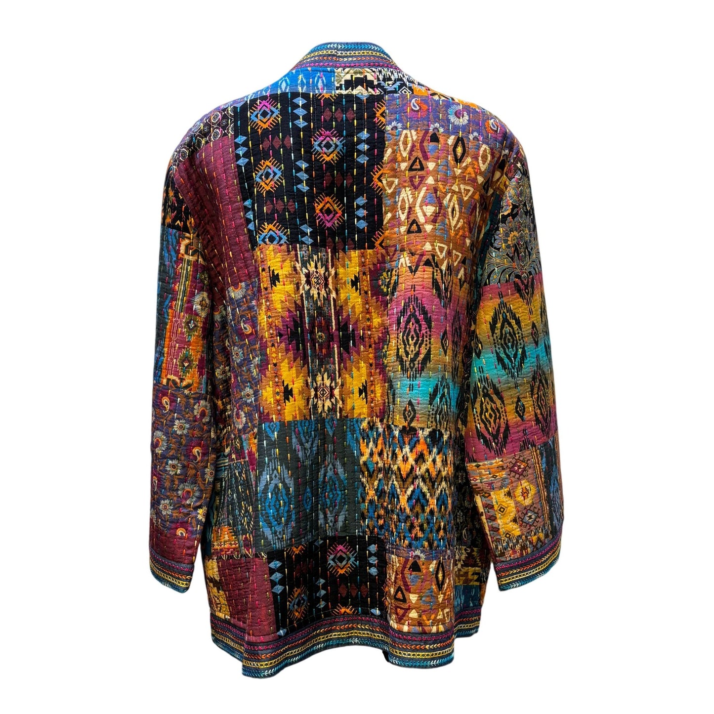 John Mark Patchwork Quilted Jacket Multi-Color Open Front Lightweight XL