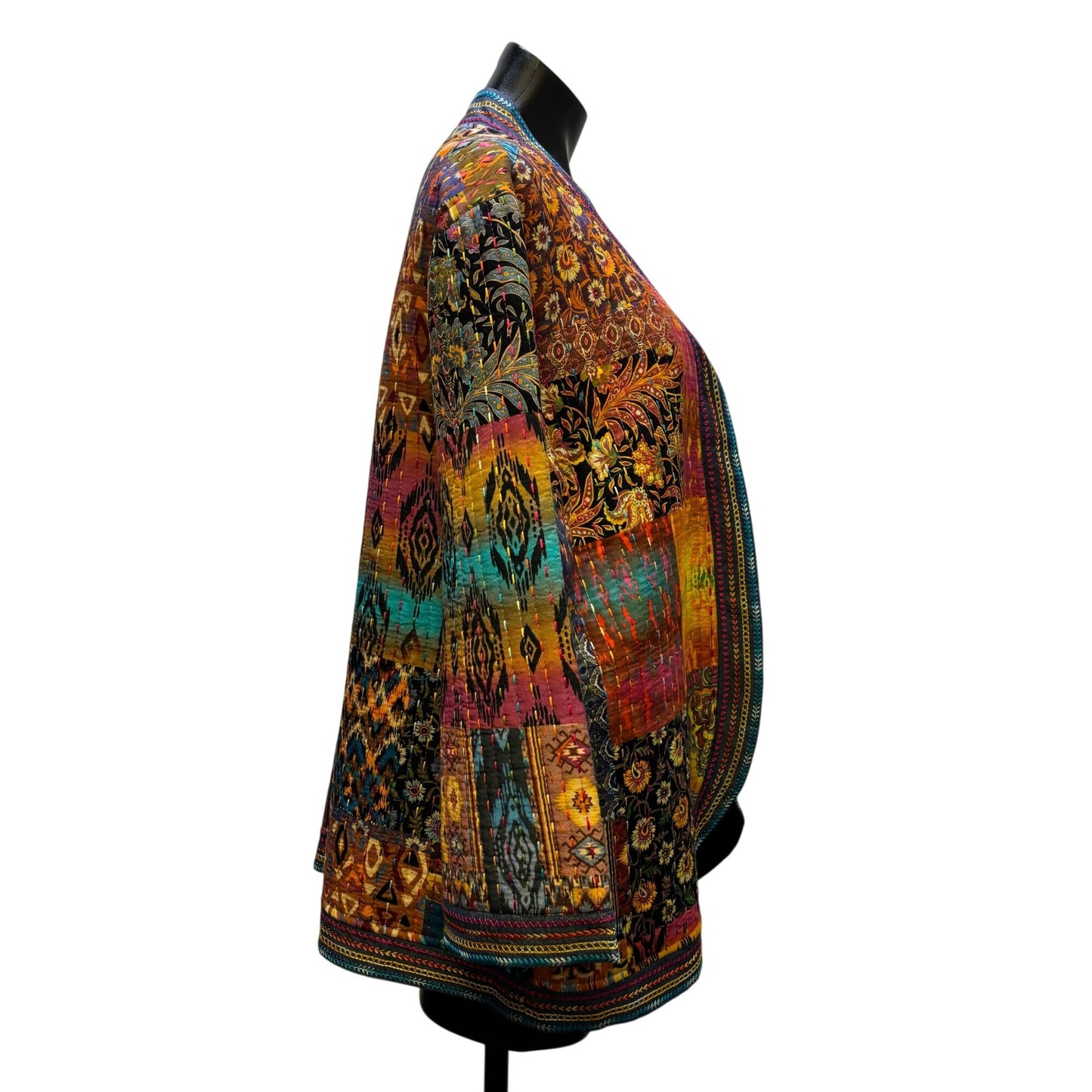 John Mark Patchwork Quilted Jacket Multi-Color Open Front Lightweight XL