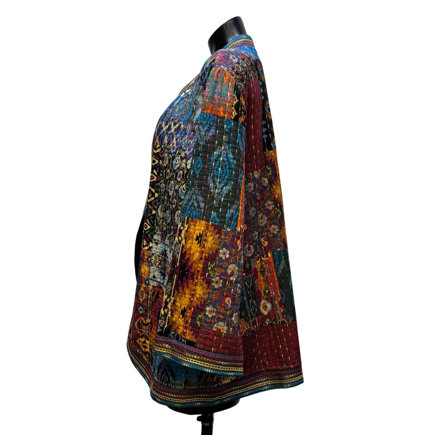 John Mark Patchwork Quilted Jacket Multi-Color Open Front Lightweight XL