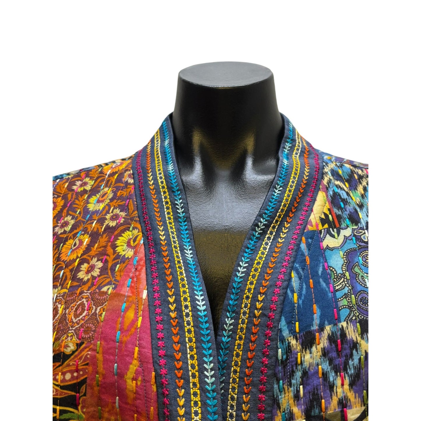 John Mark Patchwork Quilted Jacket Multi-Color Open Front Lightweight XL