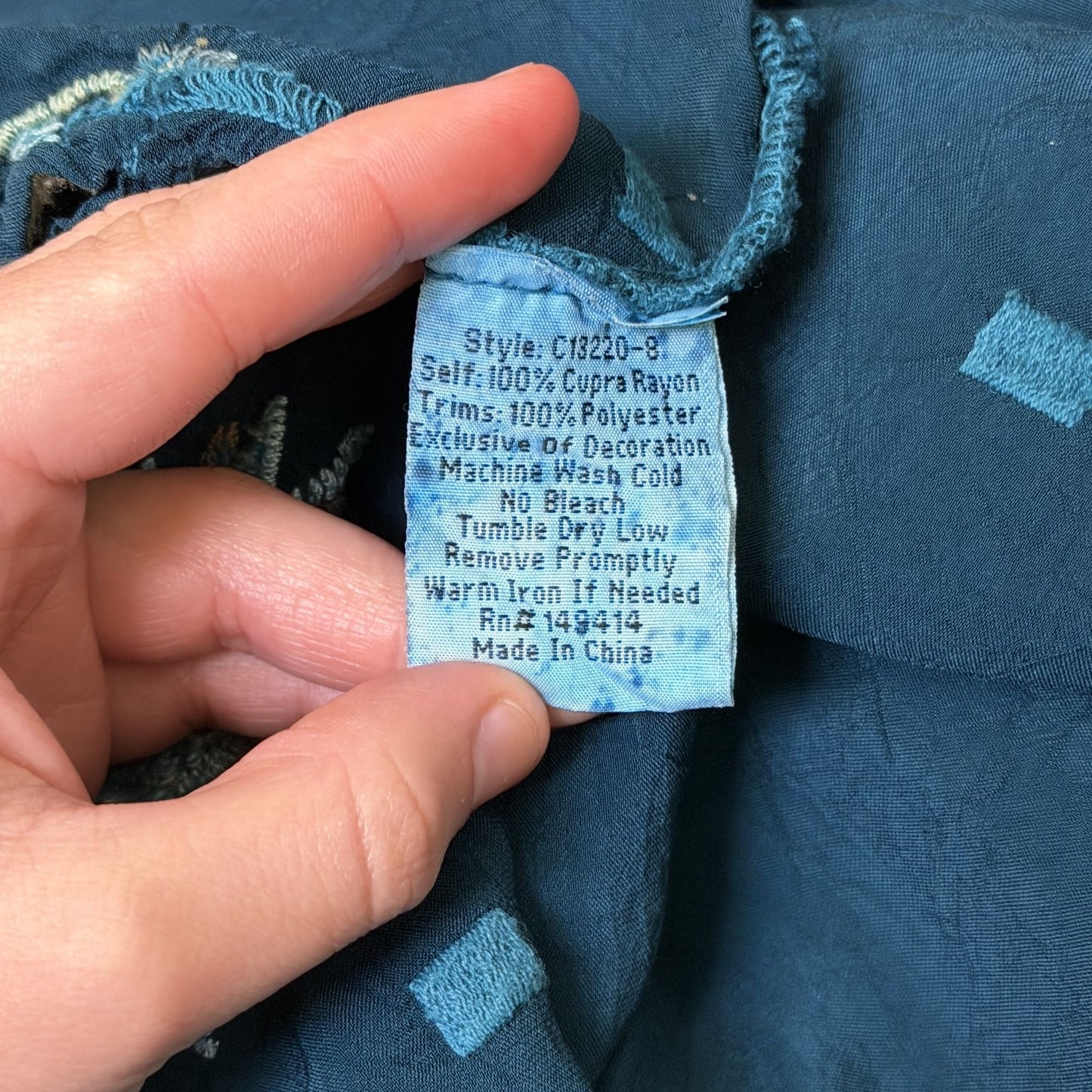 Johnny Was Embroidered Teal Blouse With Floral Details & Long Sleeves L