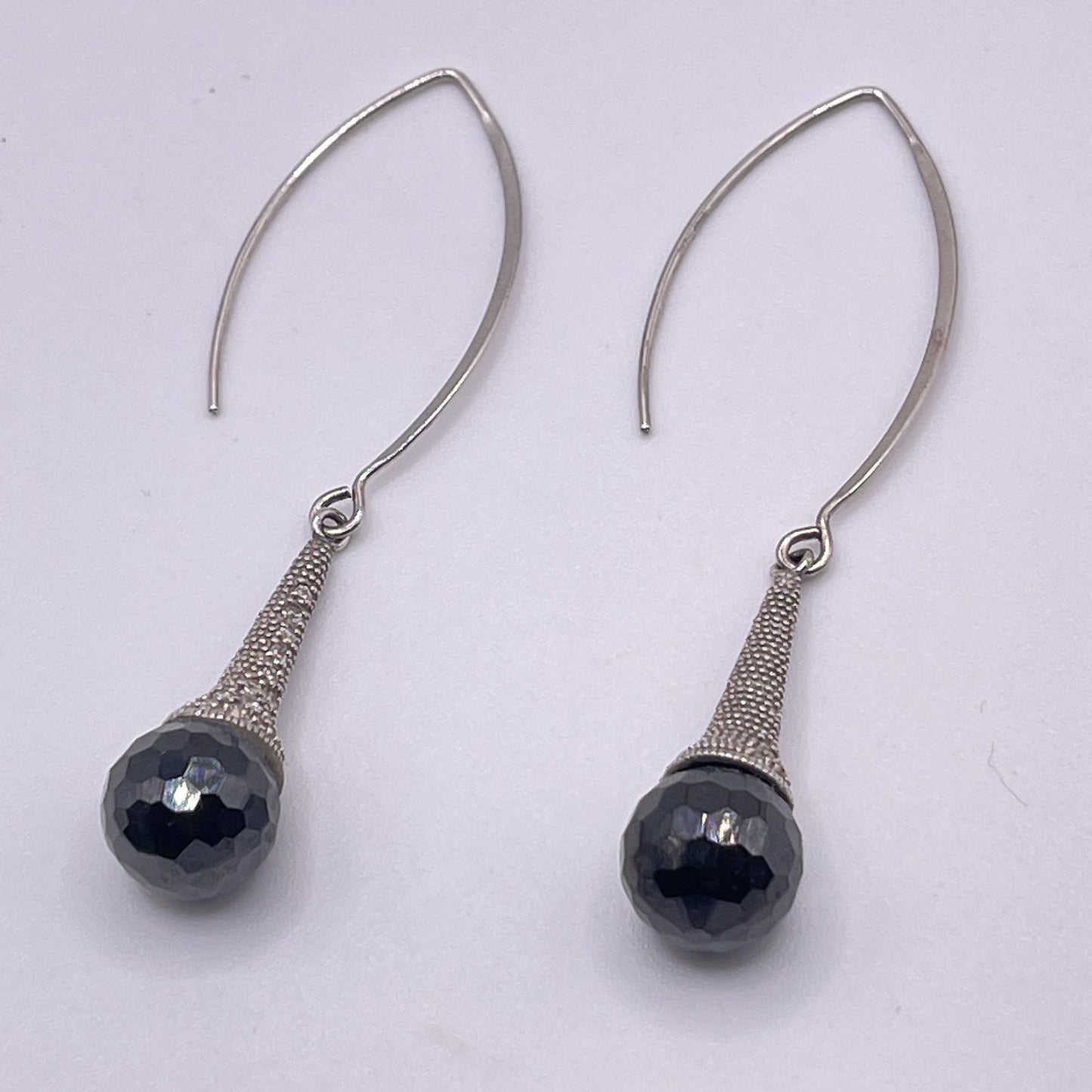 925 Sterling Silver CZ Black Ball Drop Dangle Earrings