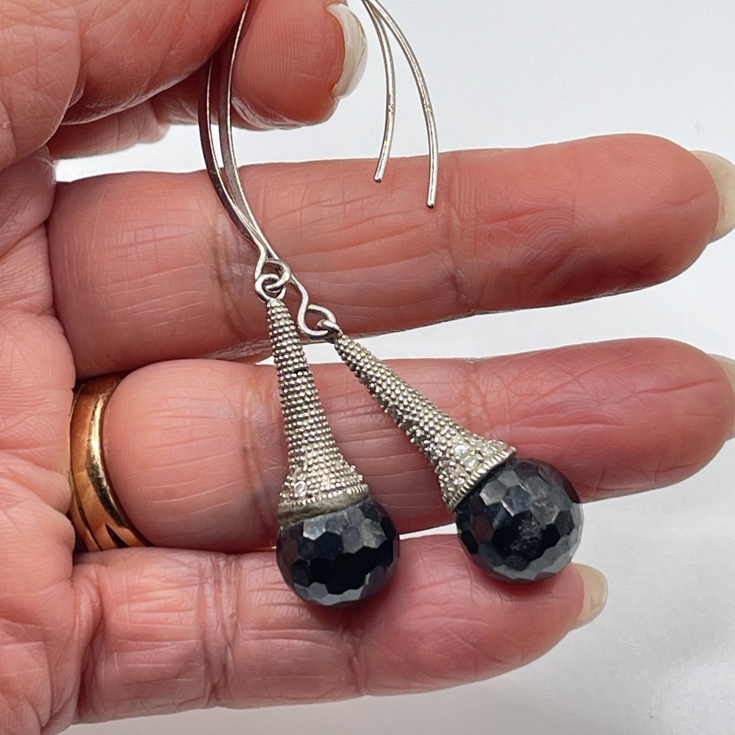 925 Sterling Silver CZ Black Ball Drop Dangle Earrings