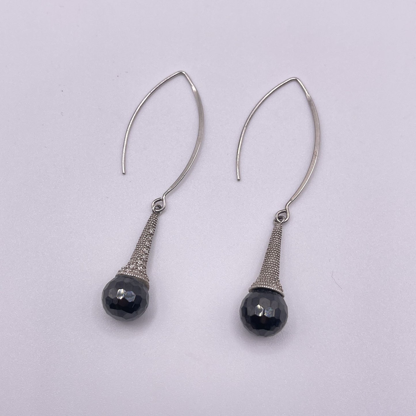 925 Sterling Silver CZ Black Ball Drop Dangle Earrings
