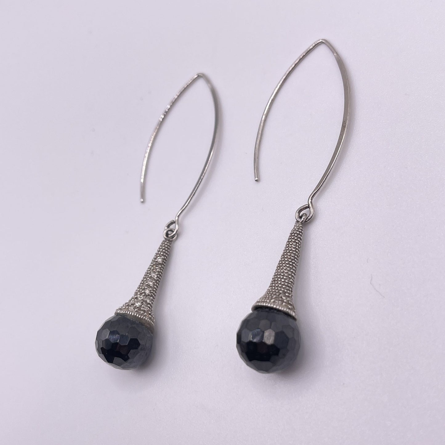 925 Sterling Silver CZ Black Ball Drop Dangle Earrings