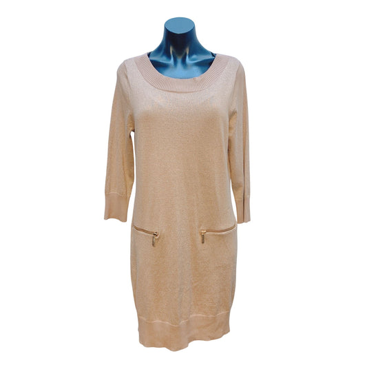 NWT Michael Kors Gold Metallic Knit Sweater Dress Large