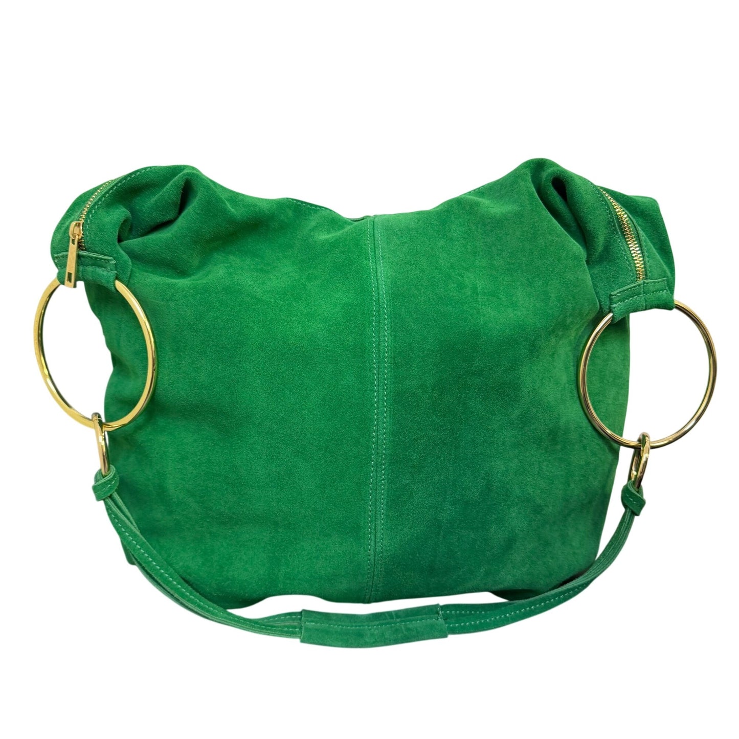 Marlon Genuine Leather Green Suede Hobo Bag With Gold Ring Accents