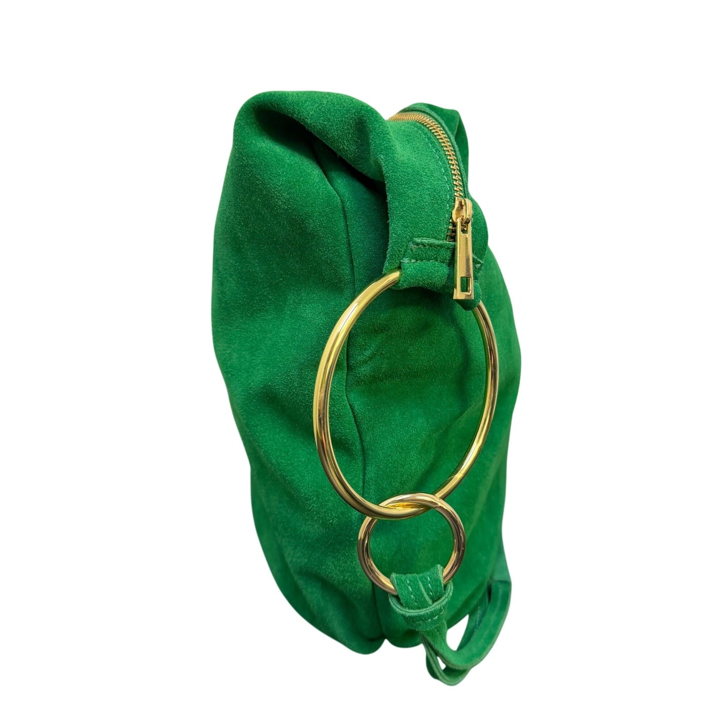 Marlon Genuine Leather Green Suede Hobo Bag With Gold Ring Accents