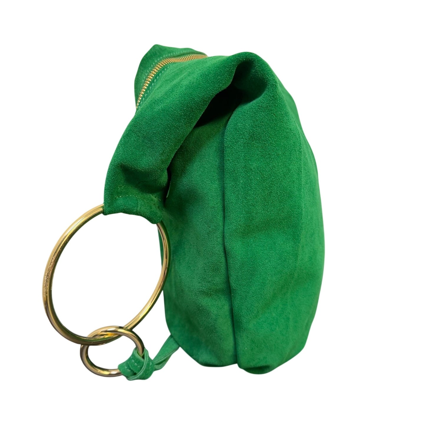 Marlon Genuine Leather Green Suede Hobo Bag With Gold Ring Accents