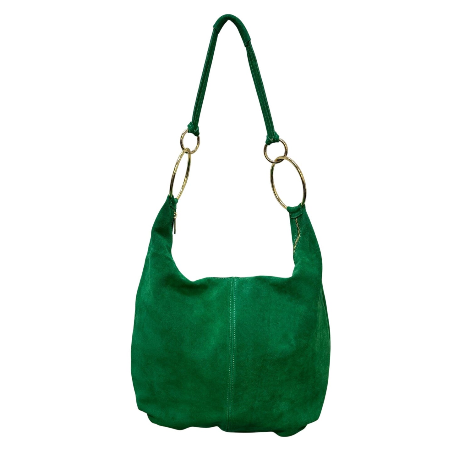 Marlon Genuine Leather Green Suede Hobo Bag With Gold Ring Accents