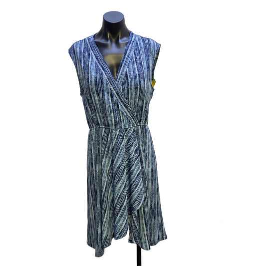 NWT BCBG Maxazria Shades of Blue Faux Wrap Sleeveless Dress Size Medium