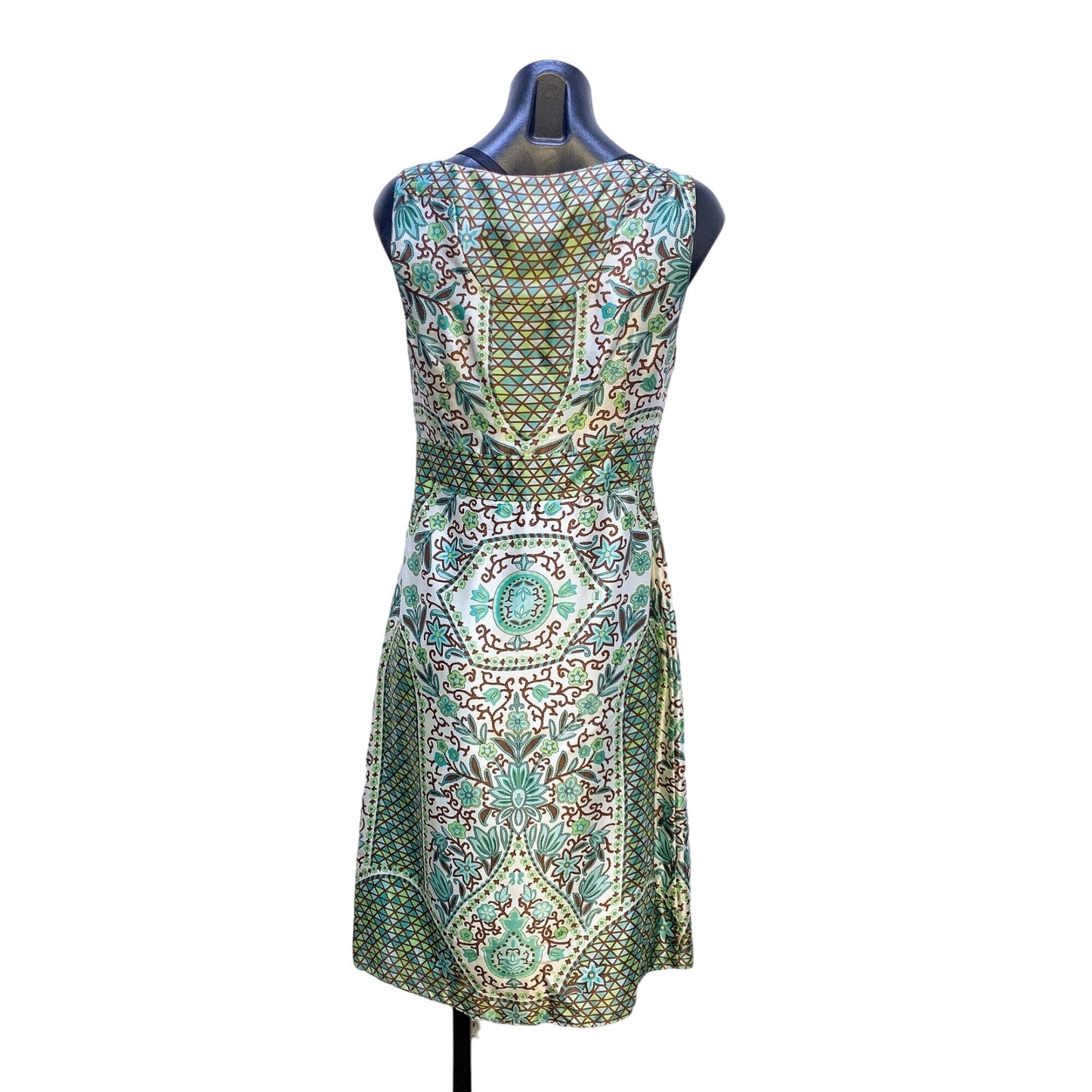 Nicole By Nicole Miller Women's Silk Dress 8 Green/Blue Floral Print Sleeveless V-Neck