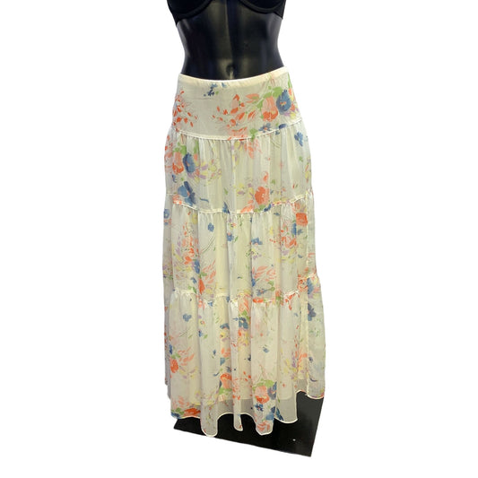 Lauren Ralph Lauren White w/Multicolored Print Tiered & Lined Maxi Skirt Size 8
