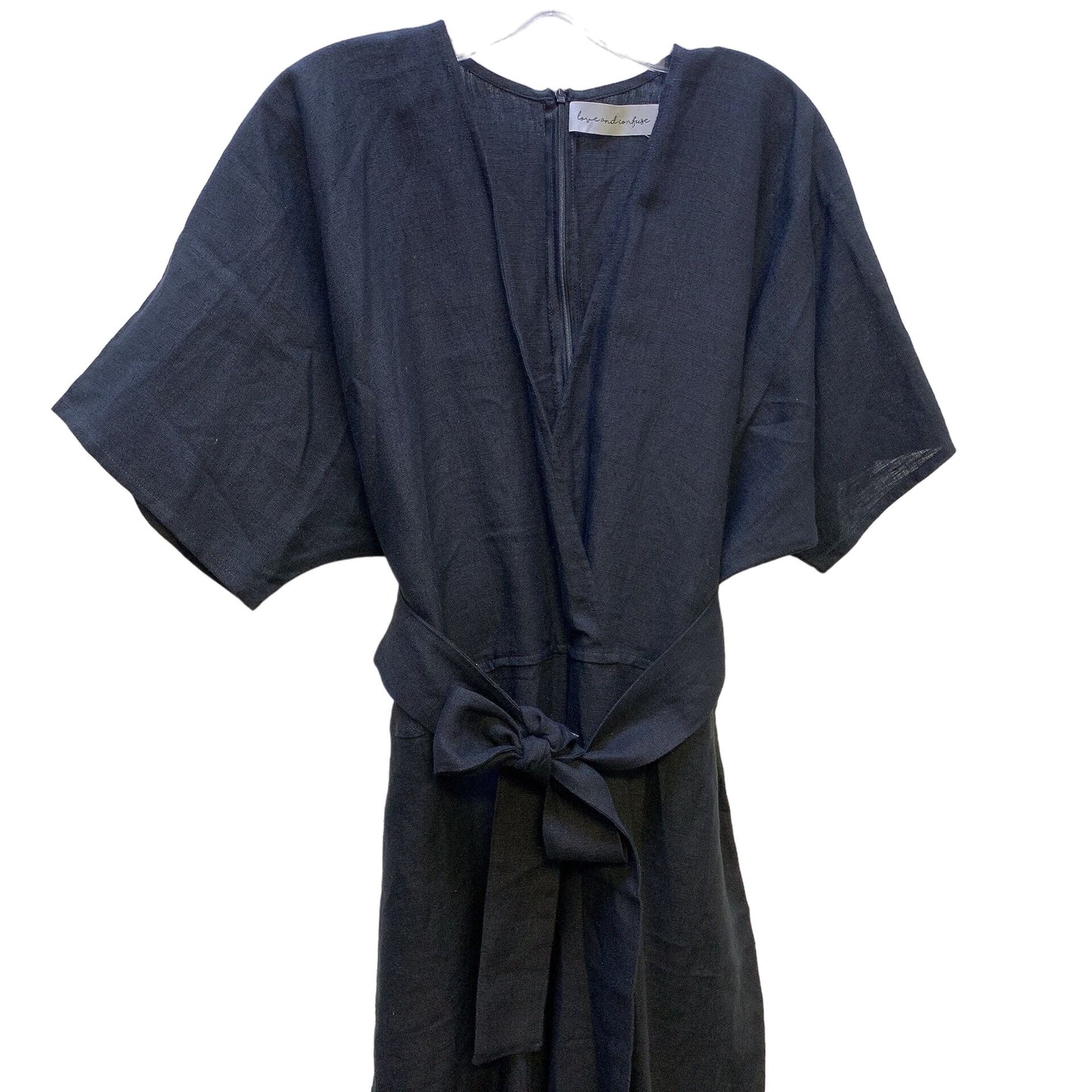 Love and Confuse Black Linen Jumpsuit // Romper L