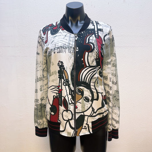 Art Simply by Dolcezza White & Black Print Zip Front Jacket Size Small