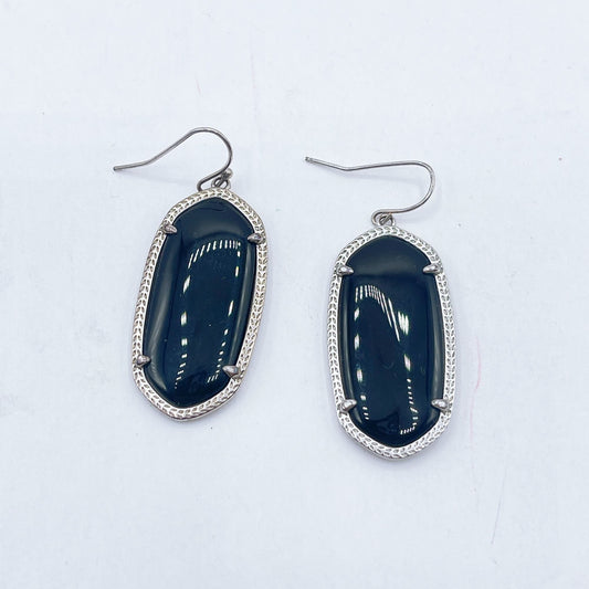 Kendra Scott Elle Silver Drop Earrings With Black Glass Stones