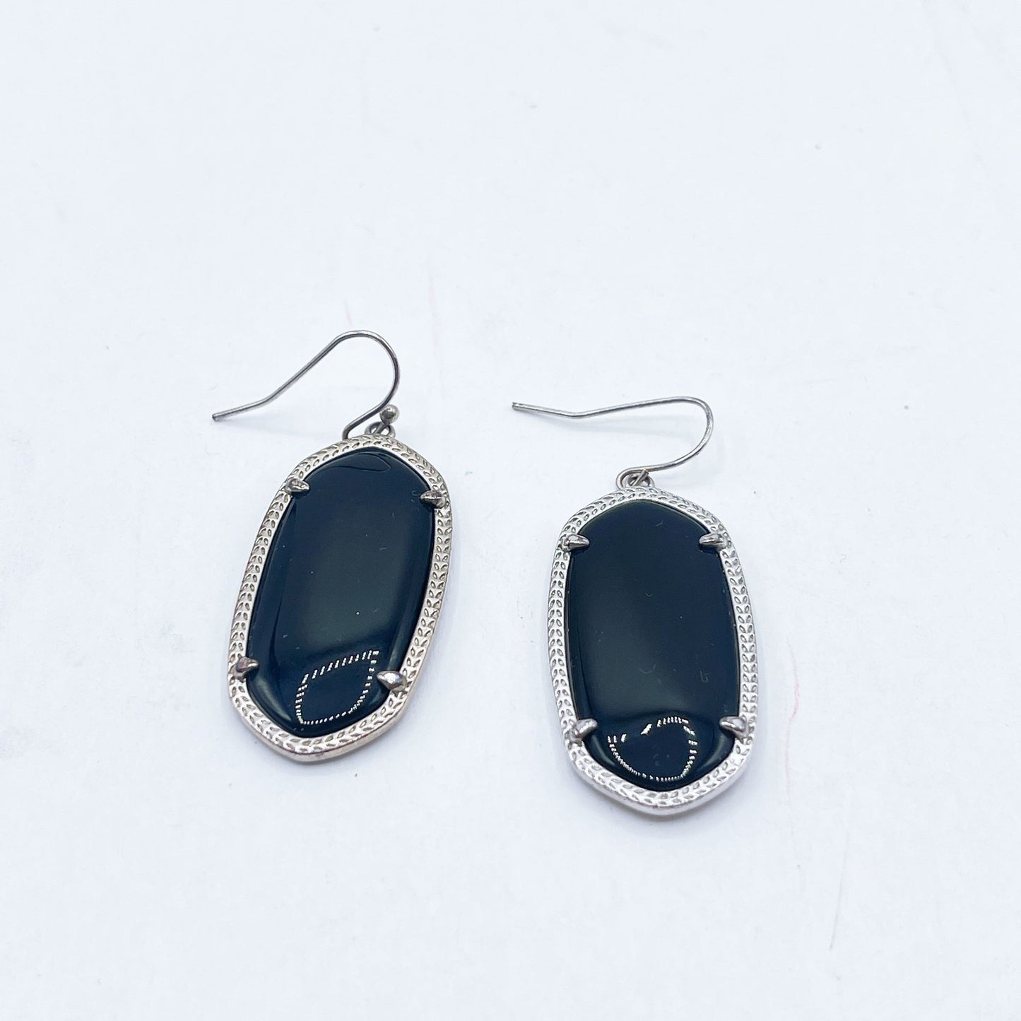Kendra Scott Elle Silver Drop Earrings With Black Glass Stones