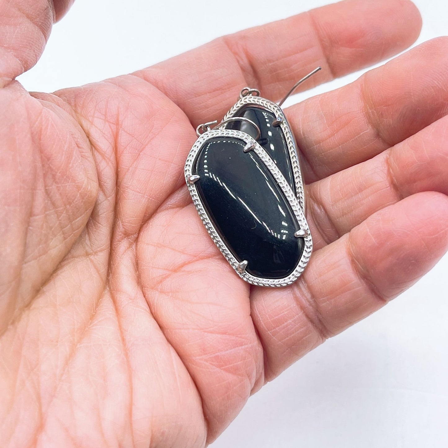 Kendra Scott Elle Silver Drop Earrings With Black Glass Stones